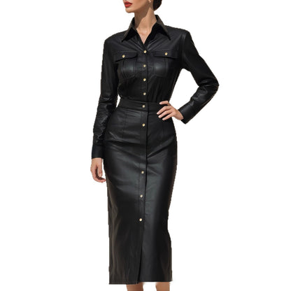 Women's Stylish Elegant Waist-cinching Figure-hugging Single-breasted High-quality Long Dress