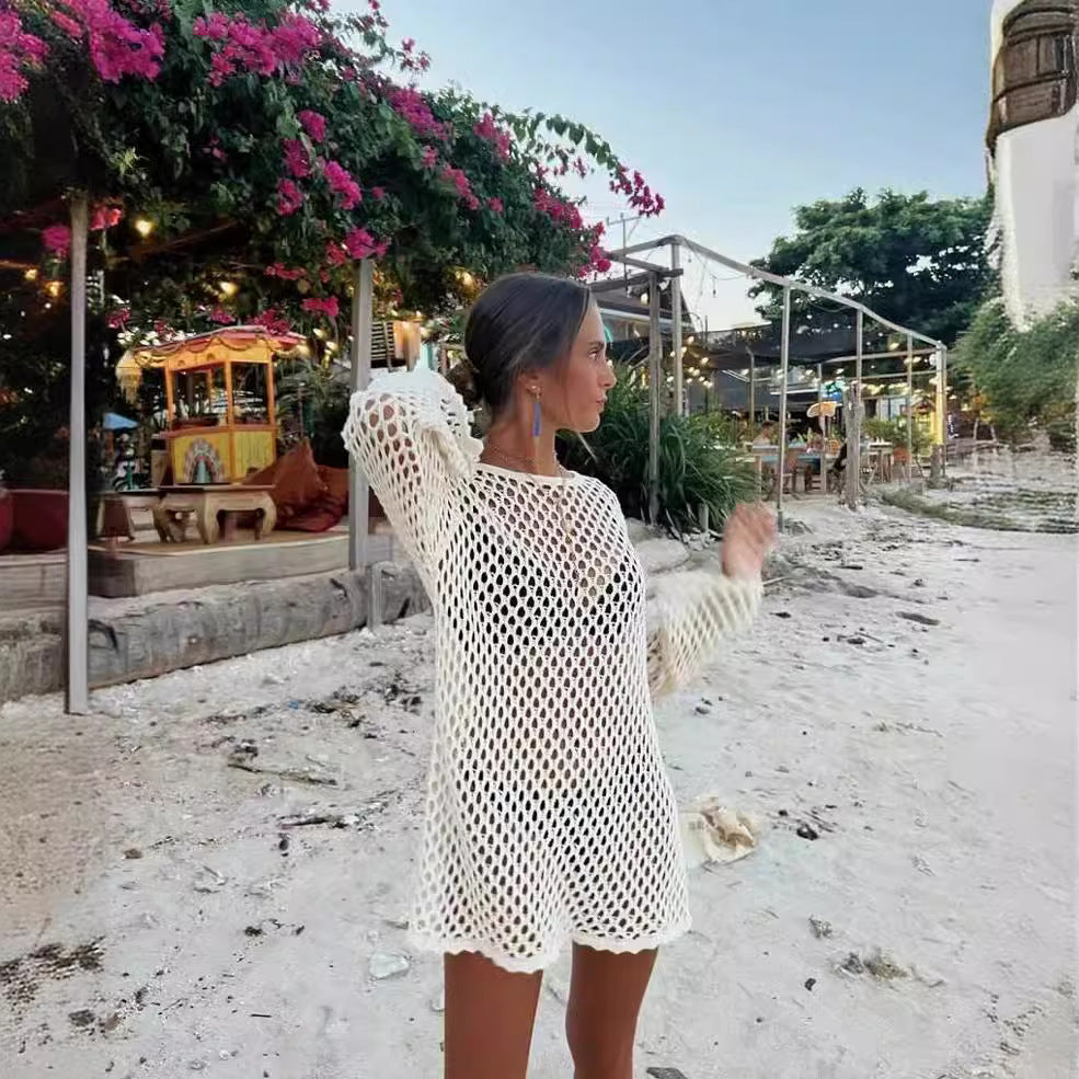 Women's Bikini Hollow Knit Long Sleeve Dress