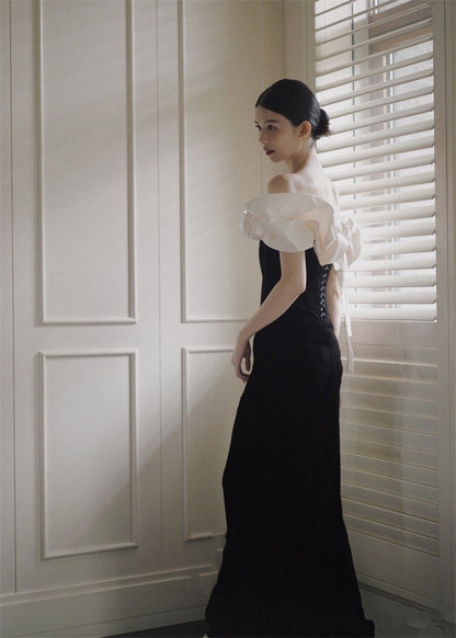French Satin Evening Dress New Off-shoulder Elegant Fishtail Welcome Dress